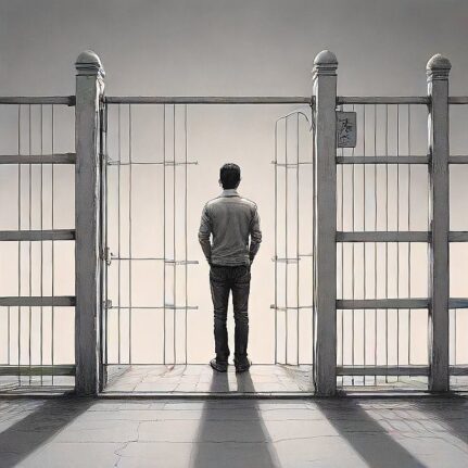 barriers to self awareness, a picture of a man crossing a fenced door, black and white, the future you lab, Self-Awareness For Millennials and Gen Z