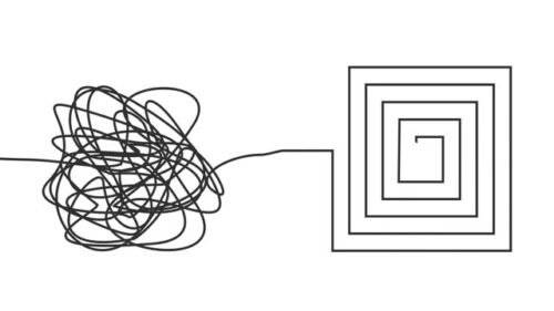 entangled threads becoming a structured square. Highlighting the transformation from hardness to better adulthood for millennials and genz 