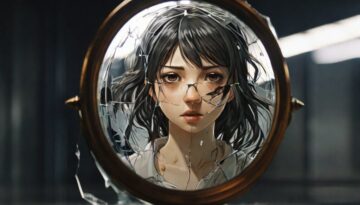 a broken image with a reflection of a girl that highlights self sabotage. the future you lab a broken image with a reflection of a girl that highlights self sabotage. the future you lab