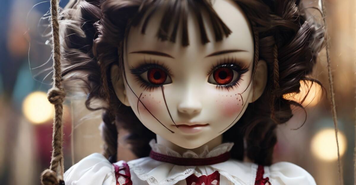 a marionnate doll with strings coming out of it. representing manipulation. the future you lab