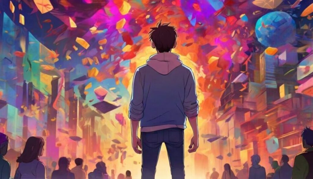a man in a crowd looking up at a maze, is life hard for millennials