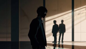 a person with shadowy figures around. why its hard to trust yourself