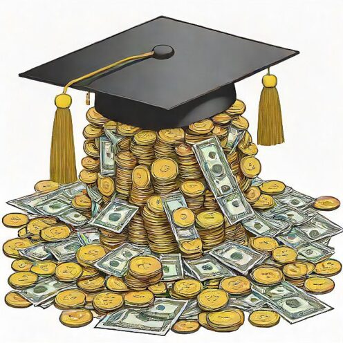 graduation cap overflowing with money and coins, representing student loans for the blog post is life hard for millennials 