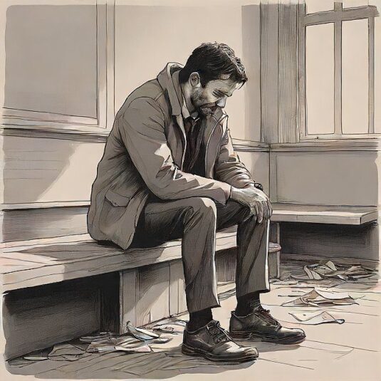 a man sitting alone in shame, reflecting the effect of self sabotage