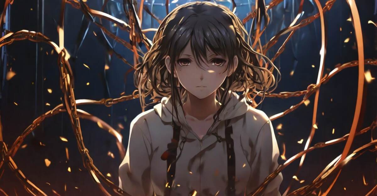 a picture of a girl trapped in a circle with chains and strings, representing emotional blackmail and manipulation in millennials and gen z
